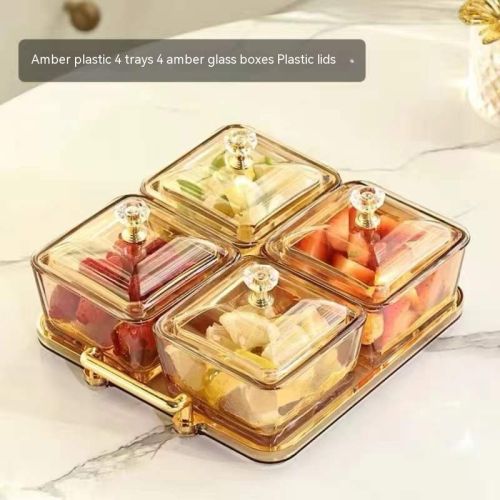Dried Fruit Tray Living Room Home Glass Fruit Snack Dish Grid Candy Plate