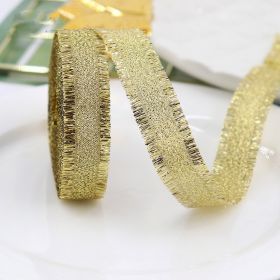 Gift Packaging Wedding Rib Gold And Silver Color Fringe With Bowknot Decorative Baking Ribbon Multicolor (Option: Golden-Width 16mm Length 45 MRoll)
