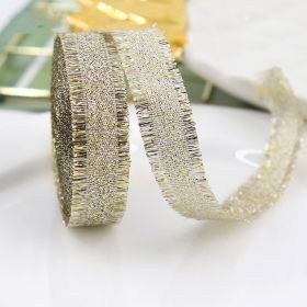 Gift Packaging Wedding Rib Gold And Silver Color Fringe With Bowknot Decorative Baking Ribbon Multicolor (Option: Gold And Silver Color-Width 25mm, Length 45 MRoll)