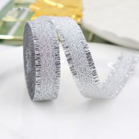 Gift Packaging Wedding Rib Gold And Silver Color Fringe With Bowknot Decorative Baking Ribbon Multicolor (Option: Silver-Width 38mm Length 45 MRoll)